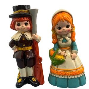 Vintage Inarco Japan Thanksgiving Pilgrim Figurines Set E3481 Mid Century Decor